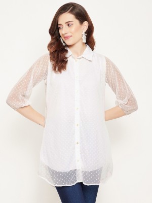 BITTERLIME Casual Self Design Women White Top