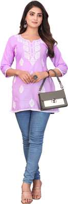 garmentgalery Casual Embroidered Women Purple Top