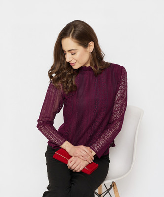 Imfashini Casual Self Design Women Maroon Top