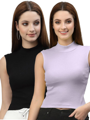 Knite wolf Casual Solid Women Purple, Black Top