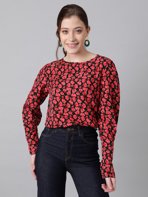 OOTD by Kotty Casual Printed Women Black, Pink, Red Top
