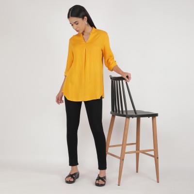 Cozzy Collections Casual Solid Women Yellow Top