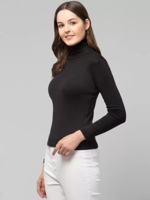 ANTRUE Casual Solid Women Black Top