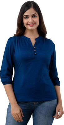Pittra4ever Casual Solid Women Blue Top