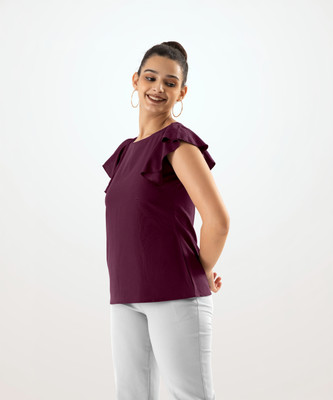 AASK Casual Solid Women Purple Top