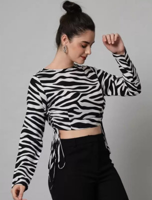 Kulfi Casual Animal Print Women White, Black Top