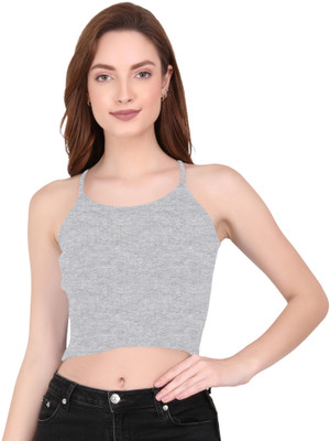 THE BLAZZE Casual Sleeveless Solid Women Grey Top