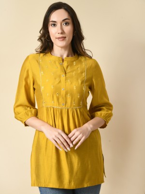 Meesan Casual Embellished Women Yellow Top