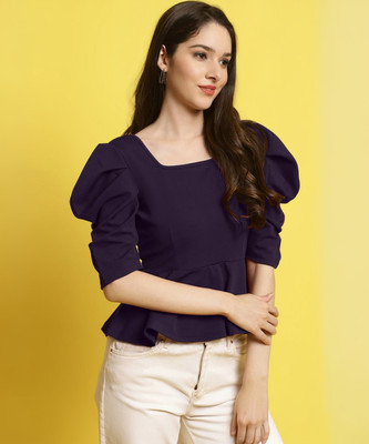 METRONAUT Casual Solid Women Purple Top