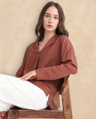 RAREISM Party Solid Women Brown Top