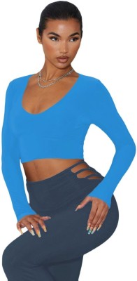 THE BLAZZE Casual Solid Women Light Blue Top