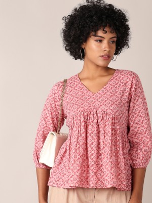 V-MART Casual Printed Women Pink Top