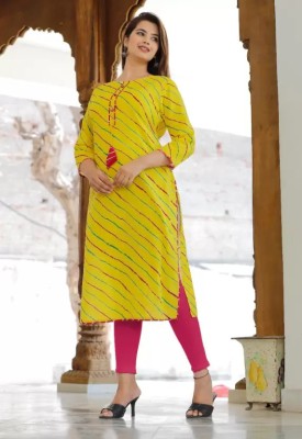 RILAKE Women Leheriya Straight Kurta(Yellow, Green, Red)