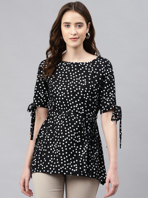 aayushika Casual Printed Women White, Black Top