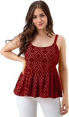 Labelmadno Casual Printed Women Maroon Top