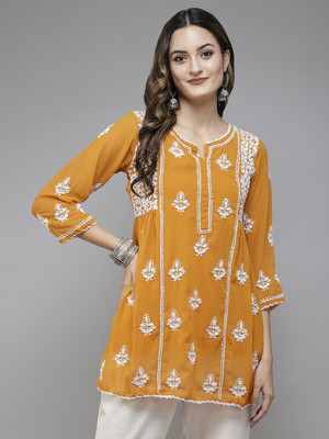 ADA Casual Embroidered Women Yellow Top
