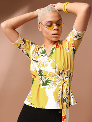 PURVAJA Party Floral Print Women Yellow Top