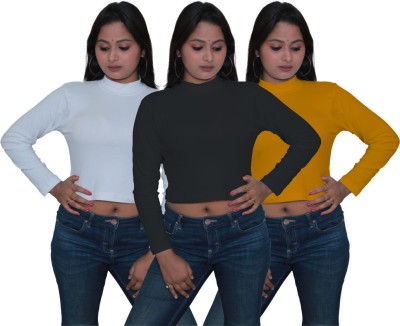 Mr Lier Casual Solid Women Black, Yellow, White Top