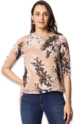 DEIFIC Casual Printed Women Brown, Beige, White Top