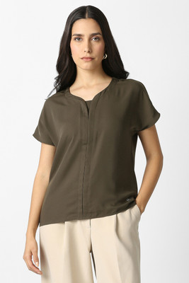 VAN HEUSEN Formal Solid Women Brown Top