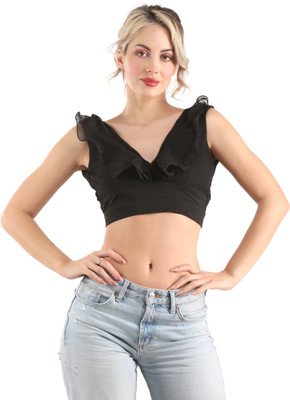 KIYOO Party Solid Women Black Top