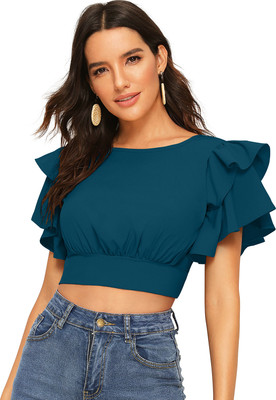 Dhruvil Impex Casual Solid Women Dark Blue Top