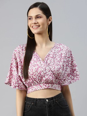 PLUSS Casual Floral Print Women Purple Top