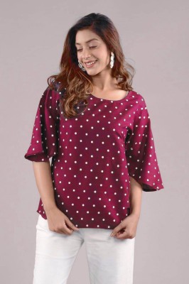 shiyafashion Casual Polka Print Women Maroon, White Top