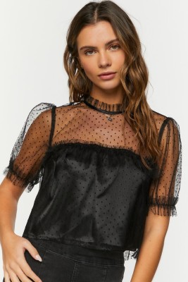 FOREVER 21 Party Self Design Women Black Top