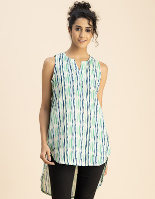 moomaya Casual Printed Women Light Green, Blue, White Top