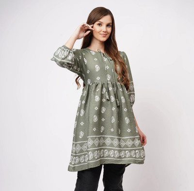 ANBA Casual Printed Women Light Green Top