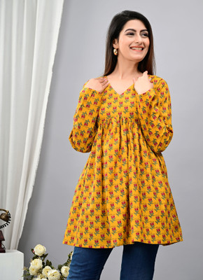 MEWEAR Casual Printed Women Yellow Top