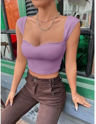 DR Brand Beach Wear Solid Women Purple Top