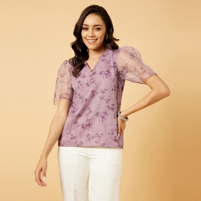 SALT ATTIRE Casual Printed Women Purple Top