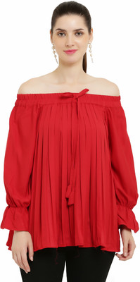 JuglyGirls Casual Self Design Women Red Top