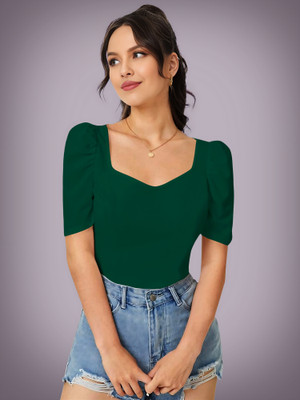 Kashonaa Casual Solid Women Dark Green Top