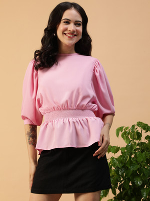 OXOLLOXO Casual Solid Women Pink Top