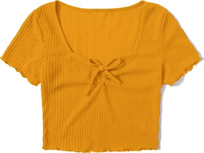 VABRU Casual Solid Women Yellow Top