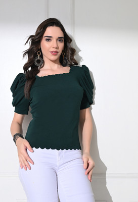 Moshe Casual Solid Women Green Top