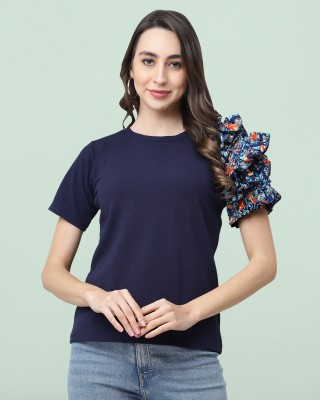 COFFEE BITE Casual Solid Women Dark Blue Top