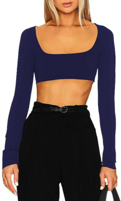 THE BLAZZE Casual Solid Women Blue Top