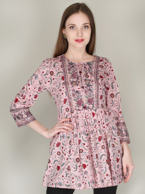 Dhan G Casual Floral Print, Embroidered Women Pink Top