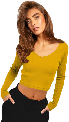 THE BLAZZE Casual Solid Women Yellow Top