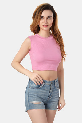 Fabme Casual Solid Women Pink Top