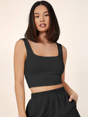 MARVKIT Casual Solid Women Black Top