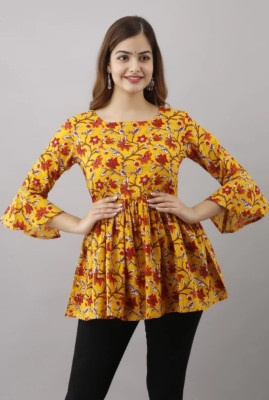 Govindam Art Party Printed Women Yellow Top