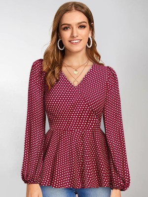 KERI PERRY Casual Polka Print Women Maroon Top