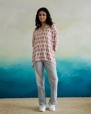 Sanskrutihomes Casual Floral Print Women Beige Top