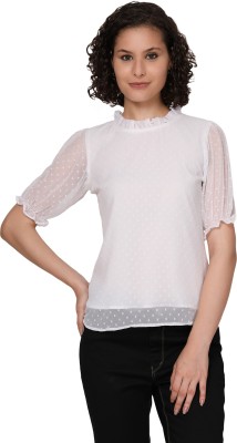 Stylistico Casual Short Sleeve Solid Women White Top