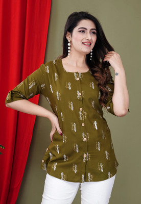 HouseOfCommon Casual Printed Women Green, Yellow, White Top